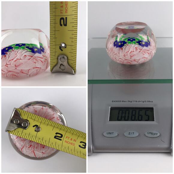 Perthshire PP47 2001 Blue Lampwork Flowers Triangular Design Lace LE Paperweight - Picture 8 of 13